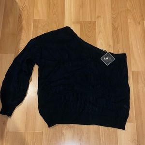 Black Knit One Sleeve Sweatshirt